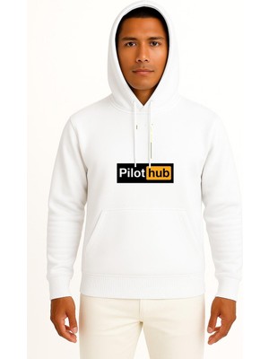 Bahriyeli Collection Kapüşonlu Pilothub - Pilot Göğüs Baskılı Unisex Sweatshirt