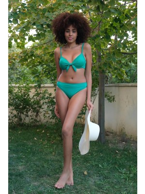 Moda Şahsenem Moda Kadın Destekli Fiyonklu Alt Üst Yeşil Bikini Takım