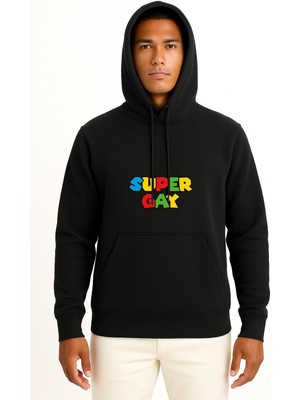 Bahriyeli Collection Kapüşonlu Super Gay Göğüs Baskılı Unisex Sweatshirt