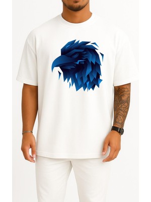 Bahriyeli Collection Oversize Mavi Animasyon Kartal Göğüs Tasarımlı Unisex T-Shirt