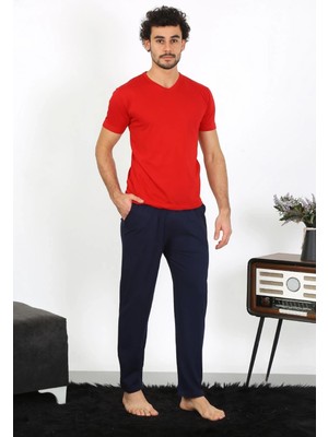 Moda Şahsenem Moda Erkek Penye Kırmızı 3'lü Pijama Takımı