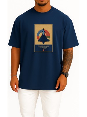 Bahriyeli Collection Oversize Eurofighter Typhoon Türk Hava Kuvvetleri Göğüs Tasarımlı Unisex T-Shirt