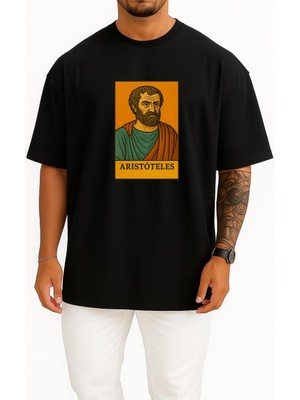 Bahriyeli Collection Oversize Aristoteles Matematik Filozofu Göğüs Tasarımlı Unisex T-Shirt