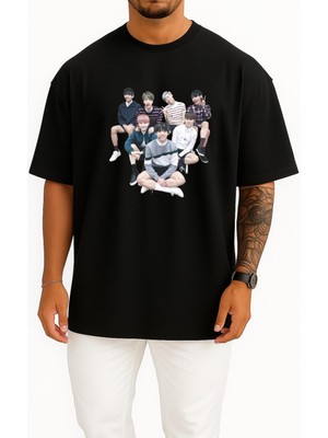 Bahriyeli Collection Oversize Bts Sticker N.o -Japanese Ver.- K-Pop, Group Göğüs Tasarımlı Unisex T-Shirt