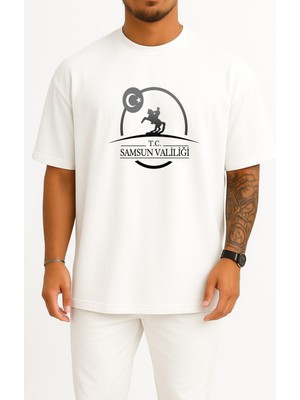 Bahriyeli Collection Oversize Logo Samsun Valiliği Cartoon Göğüs Tasarımlı Unisex T-Shirt