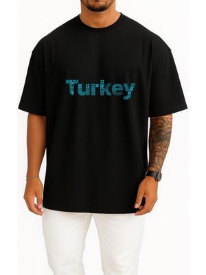 Bahriyeli Collection Oversize Turkey - Türkiye Yazılı Göğüs Tasarımlı Unisex T-Shirt