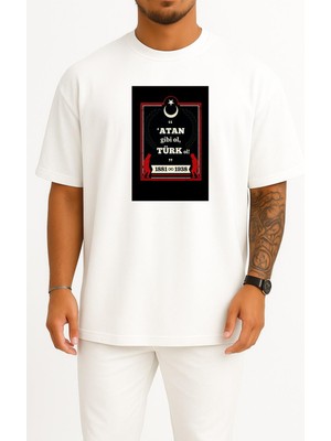 Bahriyeli Collection Oversize Atan Gibi Ol Türk Ol Atatürk Göğüs ve Sırt Tasarımlı Unisex T-Shirt
