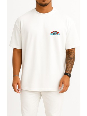 Bahriyeli Collection Oversize Blue Beetle Cep ve Sırt Tasarımlı Unisex T-Shirt