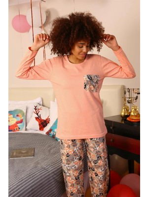 Moda Şahsenem Moda Kadın Uzun Kol Penye Pijama Takım Yavruağzı