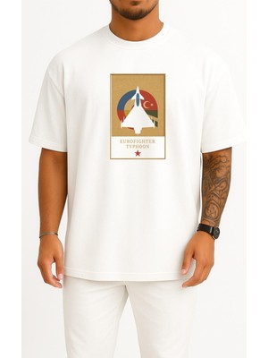 Bahriyeli Collection Oversize Eurofighter Typhoon Türk Hava Kuvvetleri Göğüs Tasarımlı Unisex T-Shirt