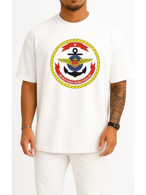 Bahriyeli Collection Oversize Deniz Hava Komutanlığı Türk Silahlı Kuvvetleri Göğüs Tasarımlı Unisex T-Shirt