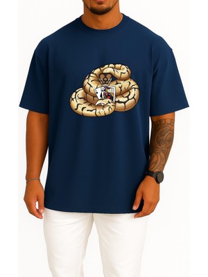 Bahriyeli Collection Oversize Snake Ball Python Logo Blackjack Göğüs Tasarımlı Unisex T-Shirt