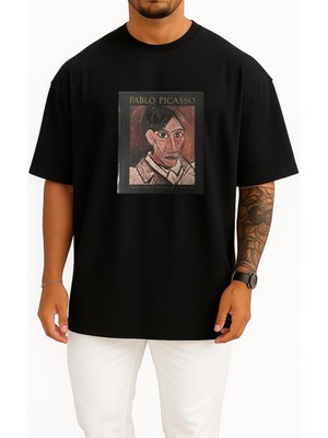 Bahriyeli Collection Oversize Pablo Picasso, Retrospektif Picasso'nun Mavi Dönemi Göğüs Tasarımlı Unisex T-Shirt
