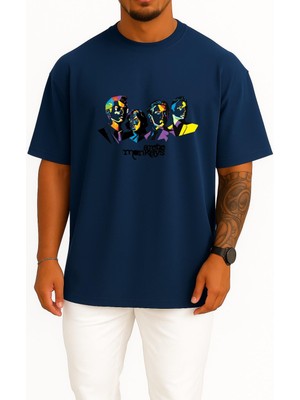 Bahriyeli Collection Oversize Arctic Monkeys Art, Jamie Cook Alex Turner Arctic Monkeys Göğüs Tasarımlı Unisex T-Shirt