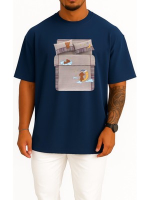 Bahriyeli Collection Oversize Bedding Furniture, Dark Children's Beds, Household Göğüs Tasarımlı Unisex T-Shirt