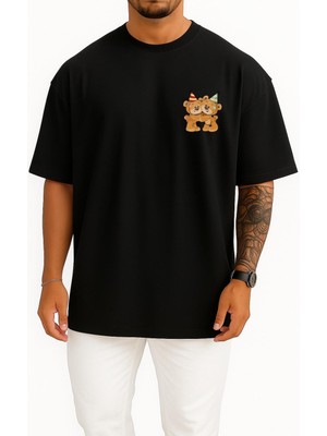 Bahriyeli Collection Oversize Teddy Bear Party Birthday Illustration Cep ve Sırt Tasarımlı Unisex T-Shirt
