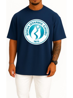 Bahriyeli Collection Oversize Borsa Istanbul Exchange Göğüs Tasarımlı Unisex T-Shirt