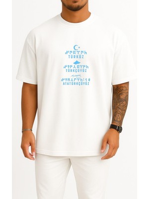 Bahriyeli Collection Oversize Türküz Türkçüyüz Atatürkçüyüz Göğüs Tasarımlı Unisex T-Shirt
