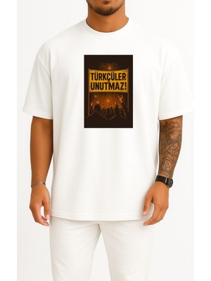 Bahriyeli Collection Oversize Türkçüler Unutmaz Bozkurt Göğüs Tasarımlı Unisex T-Shirt
