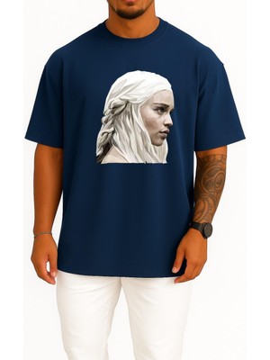 Bahriyeli Collection Oversize Game Of Thrones Daenerys Targaryen Sansa Stark Göğüs Tasarımlı Unisex T-Shirt