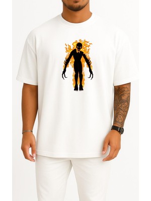 Bahriyeli Collection Oversize Scp Foundation Fan Art Drawing, Burning Man Göğüs Tasarımlı Unisex T-Shirt