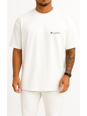 Bahriyeli Collection Oversize Python Programming Language Cep ve Sırt Tasarımlı Unisex T-Shirt
