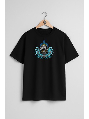 Bahriyeli Collection Oversize Çapa ve Dalış Başlığı Göğüs Tasarımlı Unisex T-Shirt