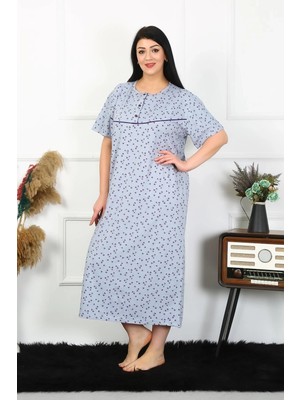 Moda Şahsenem Moda Kadın Büyük Beden Kısa Kol Indigo Anne Gecelik