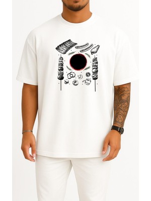 Bahriyeli Collection Oversize Mangal - Barbekü Göğüs Tasarımlı Unisex T-Shirt