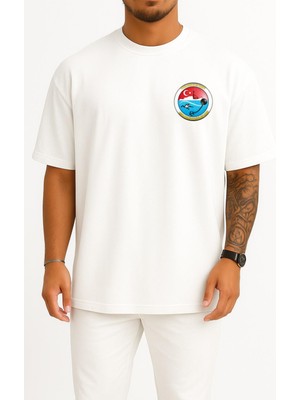 Bahriyeli Collection Oversize Tcg Ağ 6 A1581 Gemisi Cep ve Sırt Tasarımlı Unisex T-Shirt