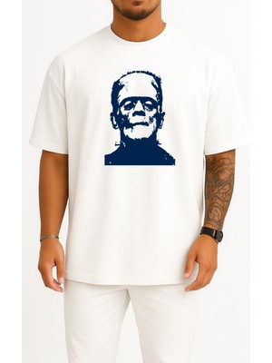 Bahriyeli Collection Oversize Frankenstein's Monster Göğüs Tasarımlı Unisex T-Shirt