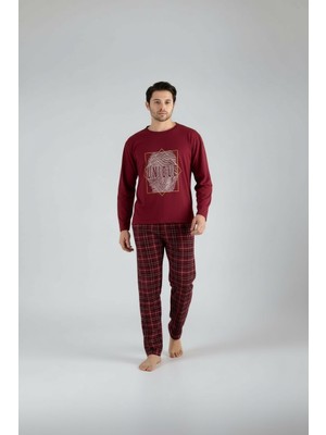 Lukitus Uzun Kol Sıfır Yaka Pamuklu Erkek Pijama Takımı