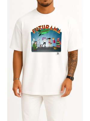 Bahriyeli Collection Oversize Futurama Series And Season Folder Icons, Futurama Göğüs Tasarımlı Unisex T-Shirt