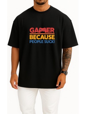 Bahriyeli Collection Oversize Oyuncuyum Çünkü Insanlar Berbat Göğüs Baskılı Unisex T-Shirt