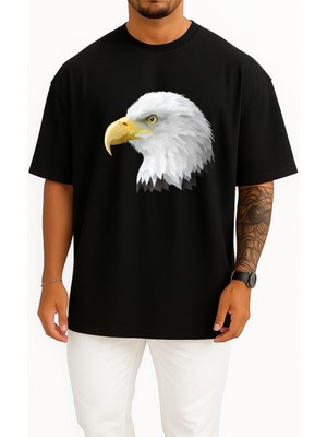 Bahriyeli Collection Oversize Bald Eagle, Eagle Head Göğüs Tasarımlı Unisex T-Shirt