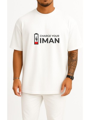 Bahriyeli Collection Oversize Iman Gücünü Doldur Göğüs Tasarımlı Unisex T-Shirt
