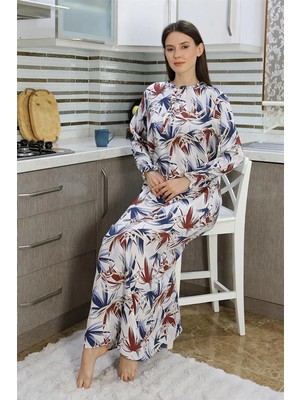 Moda Şahsenem Moda Kadın Uzun Kol Penye Gecelik Ev Elbisesi Krem