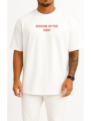 Bahriyeli Collection Oversize Echoes Of The Deep Yabancı Dizi Göğüs Baskılı Unisex T-Shirt