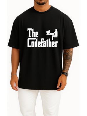 Bahriyeli Collection Oversize The Codefather - Bilgisayar Programcısı Göğüs Baskılı Unisex T-Shirt