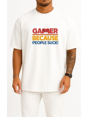 Bahriyeli Collection Oversize Oyuncuyum Çünkü Insanlar Berbat Göğüs Baskılı Unisex T-Shirt