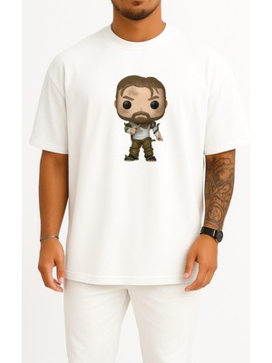 Bahriyeli Collection Oversize Onbir Şef Hopper Funko Stranger Things Göğüs Tasarımlı Unisex T-Shirt