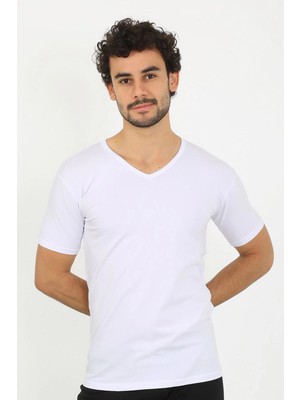 Moda Şahsenem Moda Erkek Likralı V Yaka Beyaz T-Shirt