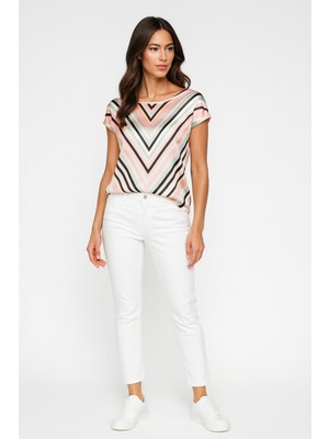 Mamayaga Kadın Bisiklet Yaka Saten Viskon Kısa Kol Spor Şık Desenli Bluz