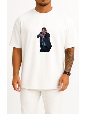 Bahriyeli Collection Oversize Keanu Reeves John Wick Göğüs Tasarımlı Unisex T-Shirt