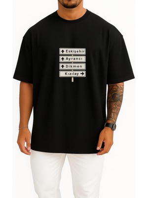 Bahriyeli Collection Oversize Ankara Kızılay Tabelası Göğüs Tasarımlı Unisex T-Shirt