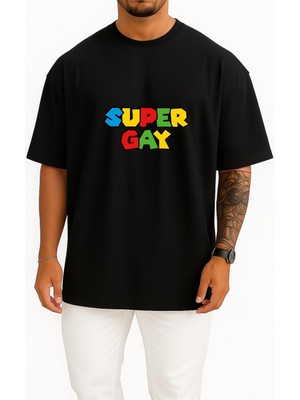Bahriyeli Collection Oversize Super Gay Göğüs Baskılı Unisex T-Shirt