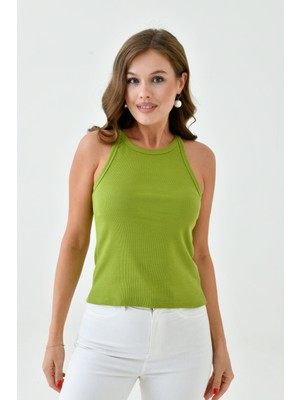 Mamayaga Kadın Askılı Fitilli Kaşkorse Spor Şık Crop Bluz