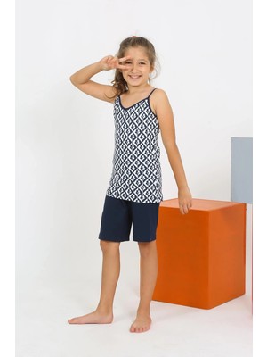 Moda Şahsenem Moda Kız Çocuk Ip Askılı Şortlu Penye Lacivert Pijama Takım