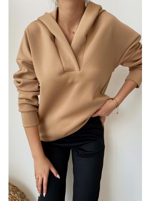 Mamayaga Kadın Kapüşonlu Scuba Oversize Spor Şık Tasarım Sweatshirt