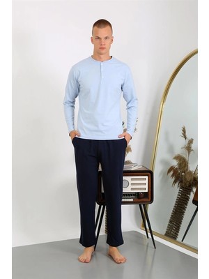 Moda Şahsenem Moda Erkek Penye Uzun Kol Pijama Takımı Buz Mavisi